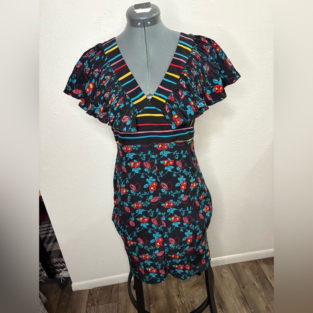 Vintage Betsey Johnson Pink and Black Flutter Sleeve Mini Dress